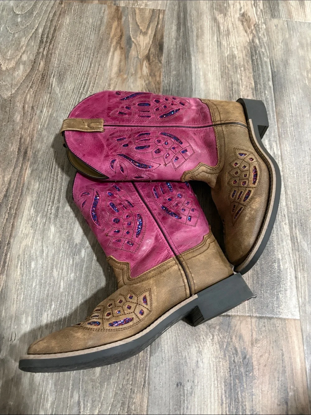 Pink & Brown Western Cowgirl Boots